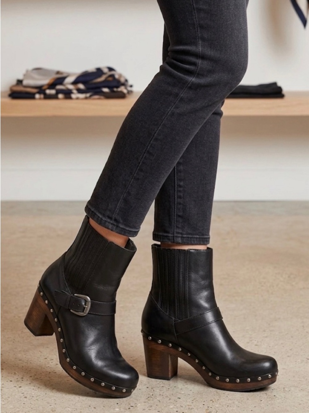 Dansko Black Leather Ankle Booties with Buckle and Stud Trim - Picture 5 of 5